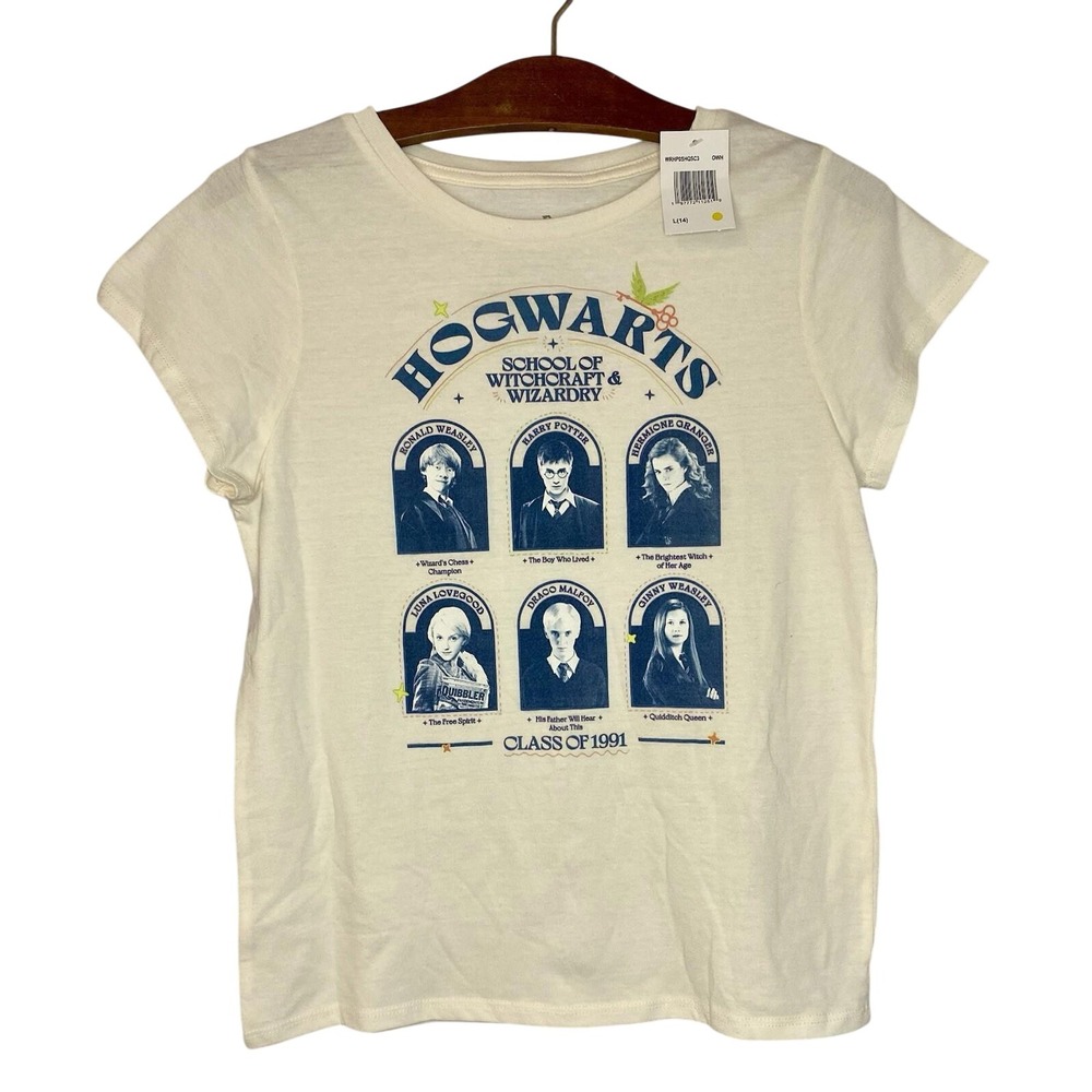 Harry Potter Hogwarts print‎ T-shirt white. Children's Large/14. NWT